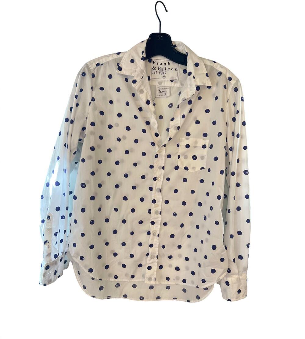 NEW FRANK & EILEEN women's eileen relaxed button down shirt in large blue dots